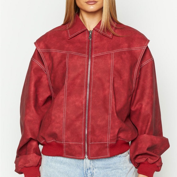 LIONESS Vista Crimson Bomber Jacket NWT - Picture 1 of 8